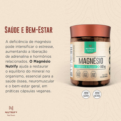 Nutrify - Magnésio 1400mg - Multivitamínico, Sem Glúten, Sem Lactose, Sem Açúcar - 60 Cápsulas