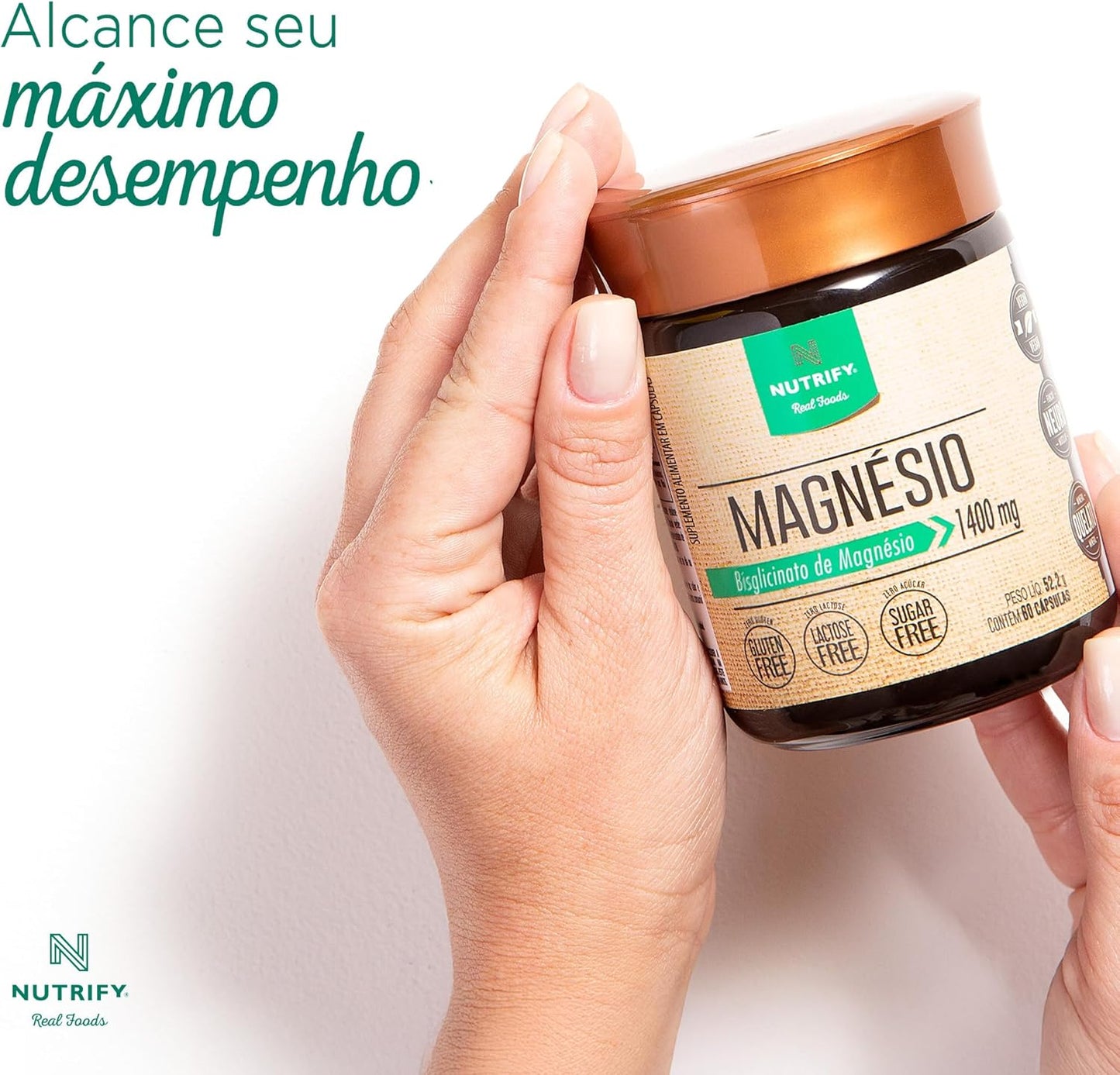 Nutrify - Magnésio 1400mg - Multivitamínico, Sem Glúten, Sem Lactose, Sem Açúcar - 60 Cápsulas