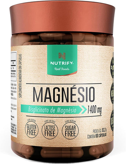 Nutrify - Magnésio 1400mg - Multivitamínico, Sem Glúten, Sem Lactose, Sem Açúcar - 60 Cápsulas