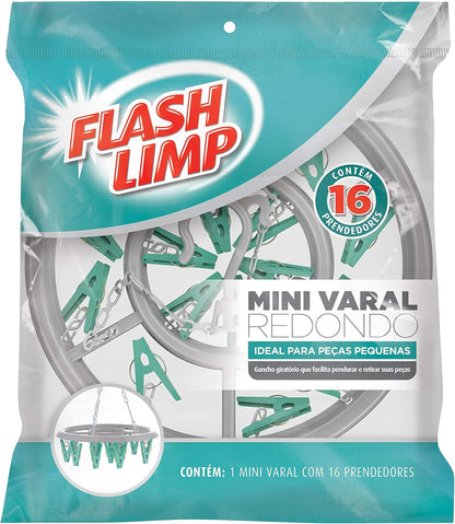Mini Varal Redondo com 16 Prendedores na Verde, Flash Limp