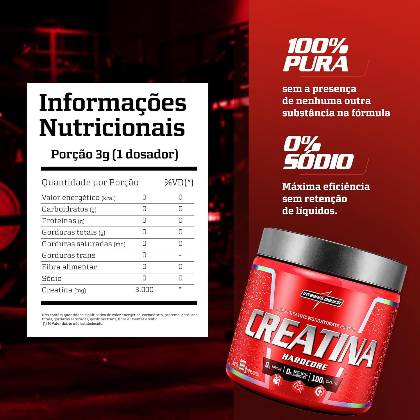 Integralmedica - Creatina em Pó Hardcore 100% Pura e Monohidratada - 300g