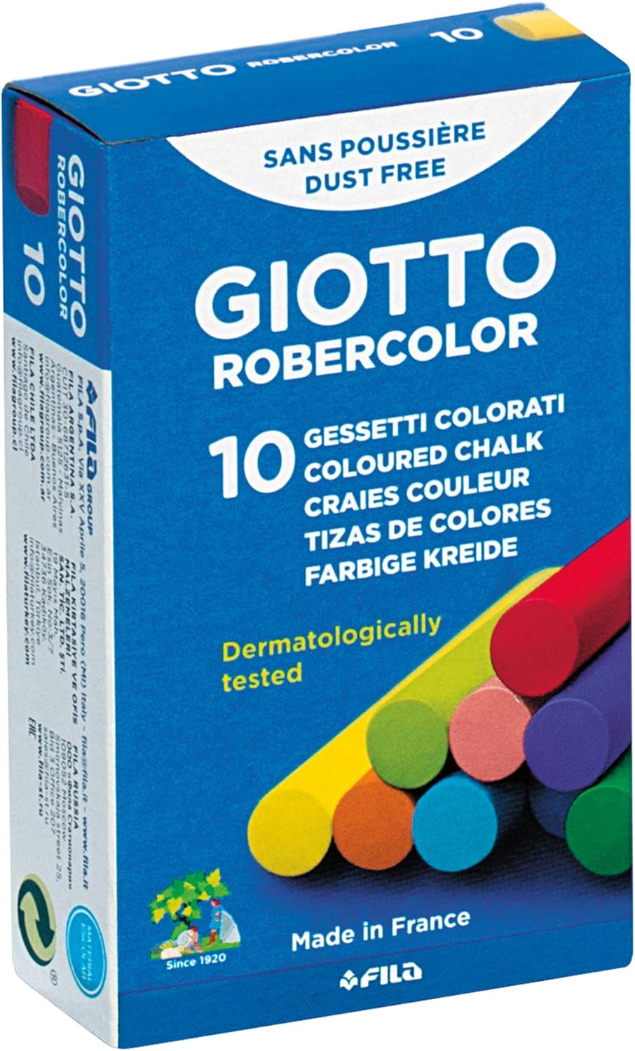 GIOTTO Robercolor, Tiza antipolvo para pizarras, Colorida, 10 unidades