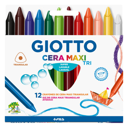 GIOTTO Cera Maxi Tri, Giz de Cera Maxi Triangular em Estojo, 12 Cores