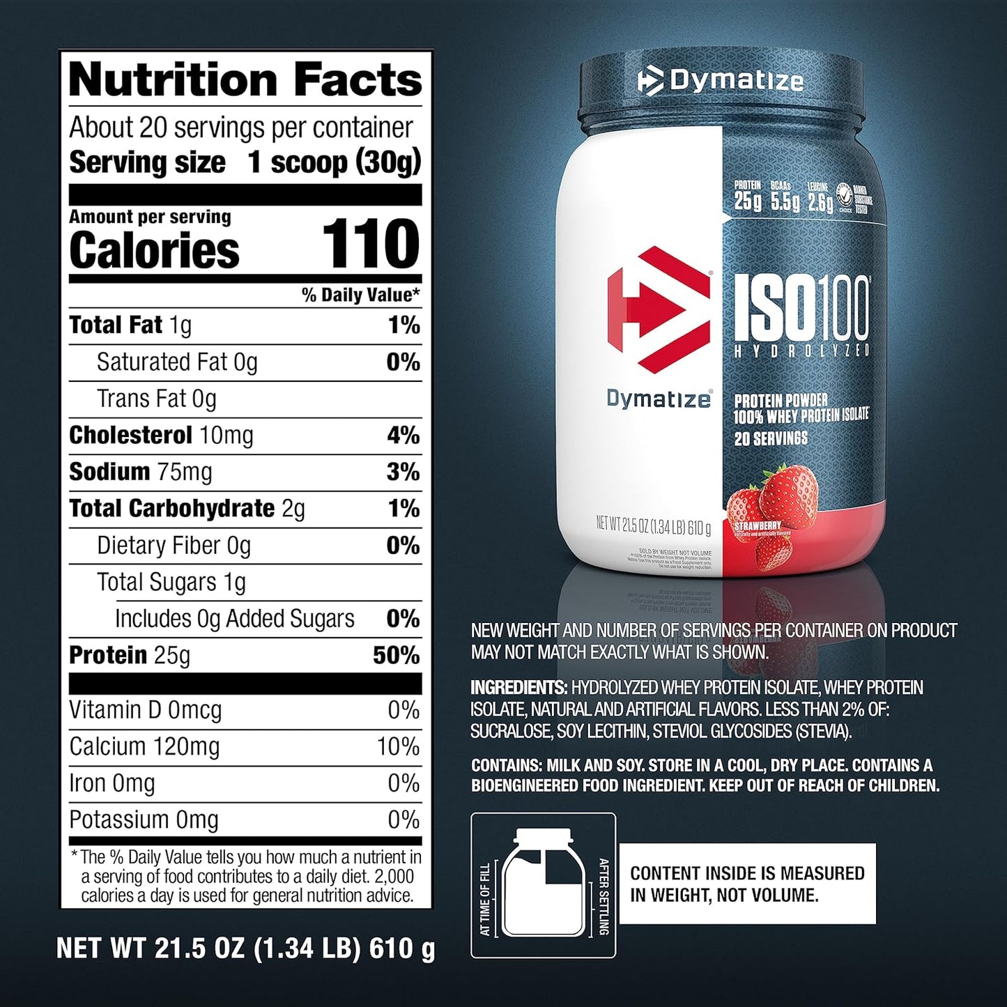 ISO 100-100% Hidrolyzed (640g), Morango (610g)