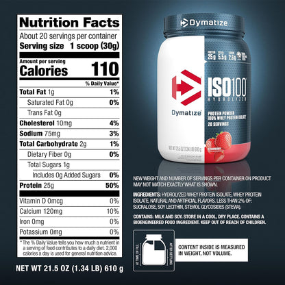 ISO 100-100% Hidrolyzed (640g), Morango (610g)