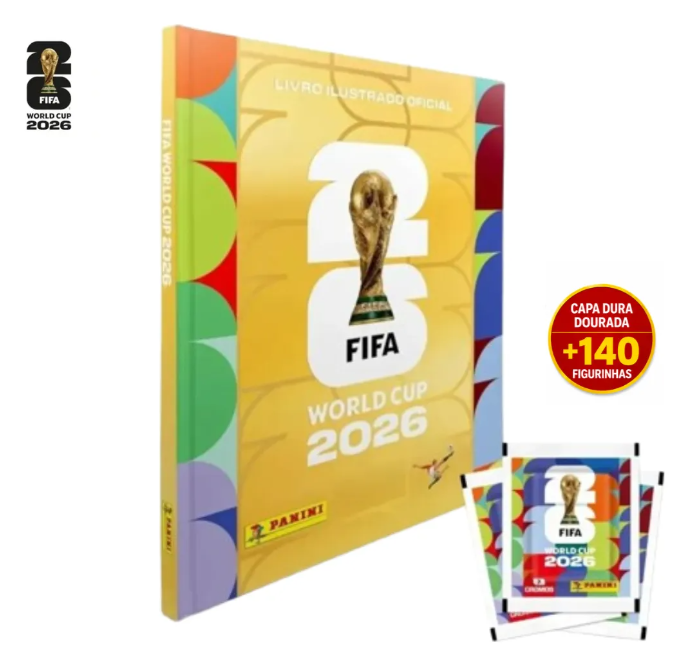 Kit 140 Figurinha + Álbum Capa Dura Ouro Copa Do Mundo 2026